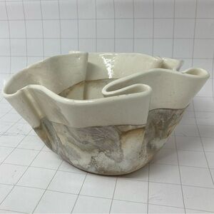Handmade pottery small ceramic ribbon-edge bowl white neutral small/medium dish